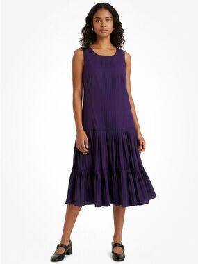 Oscar de la Renta Deep Purple Sleeveless Midi Tiered Dress